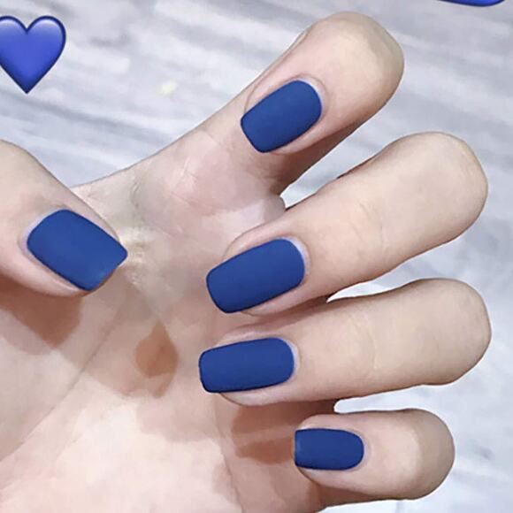 Blue Square Press on Nails, Short Fake Acrylic - False Nails for Women 24Pcs - Picture 9 of 10